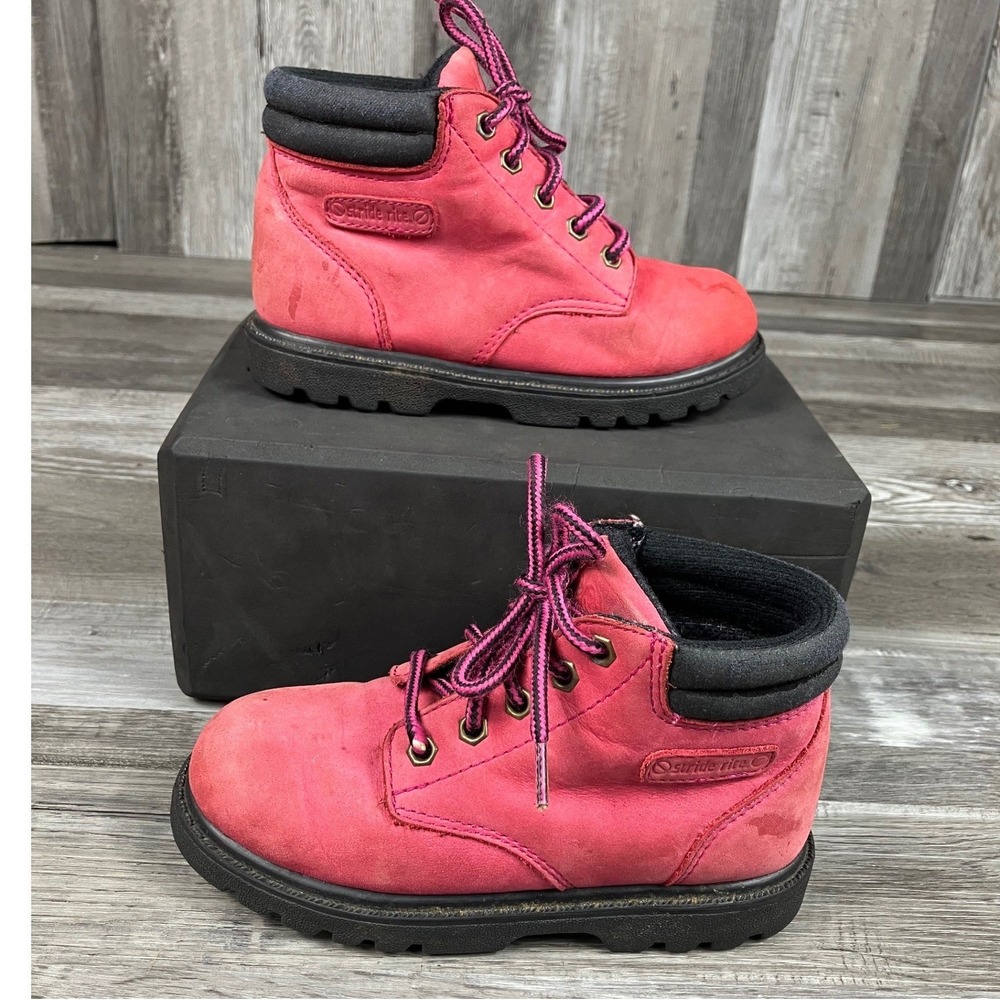 Stride Rite Toddler Pink Leather Work Boots Construction Sole 10W 4822292